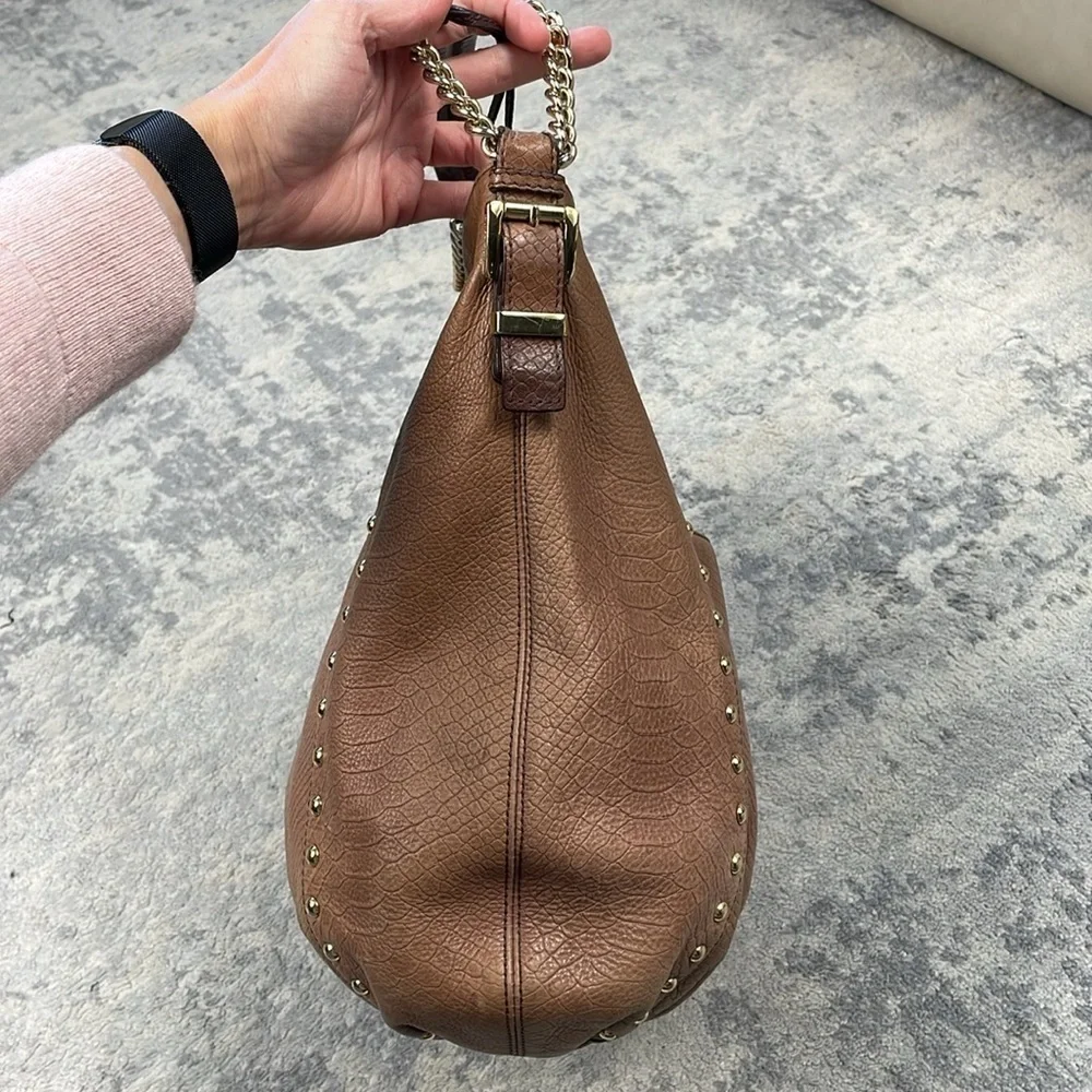 MICHAEL Michael Kors Middleton Hobo Bag Studded Embossed Leather Brown Cognac